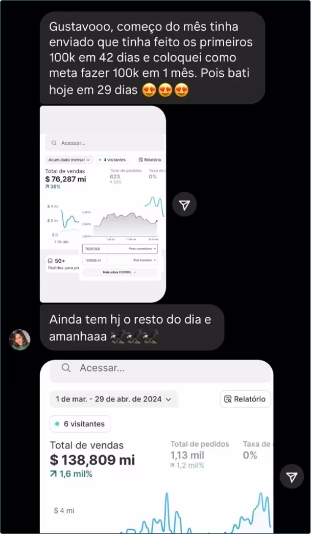 Resultado da Eveline no e-commerce